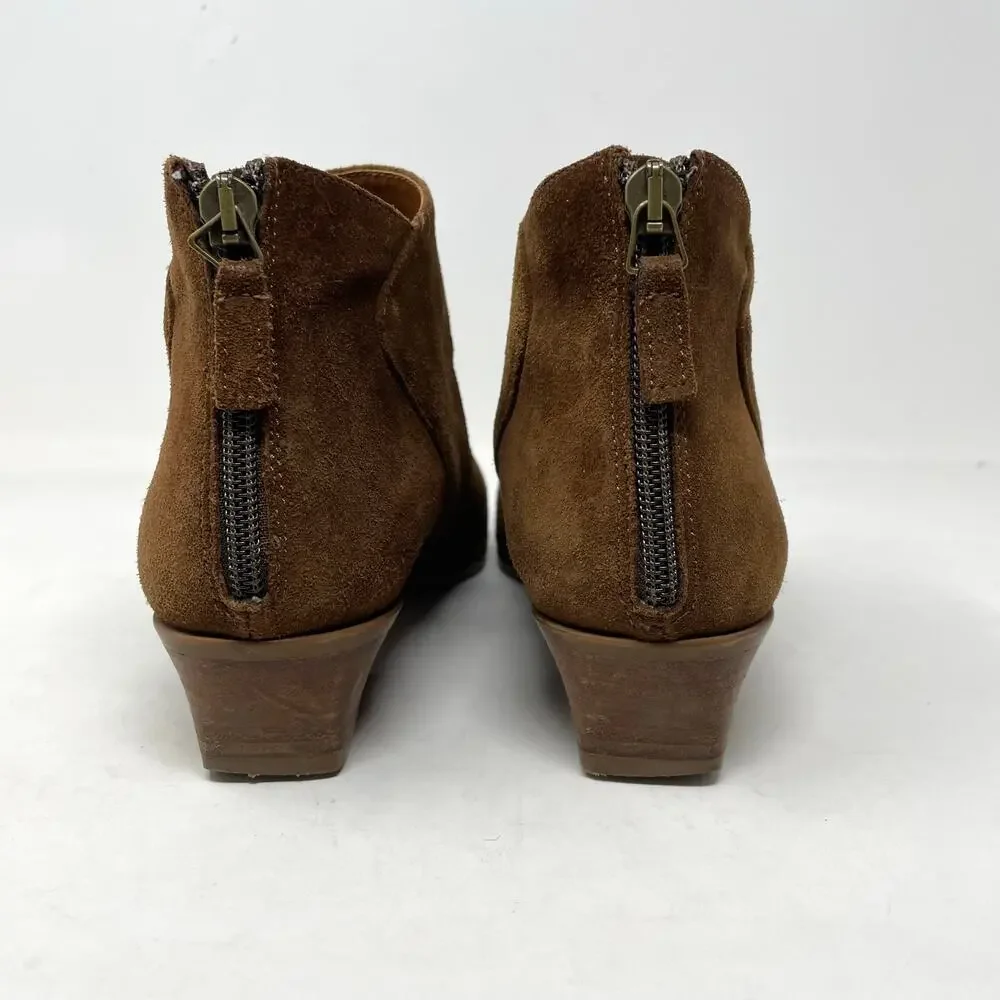 Aquatalia Faustine Brown Suede Pointed Ankle Bootie Boots Back Zip womens 7